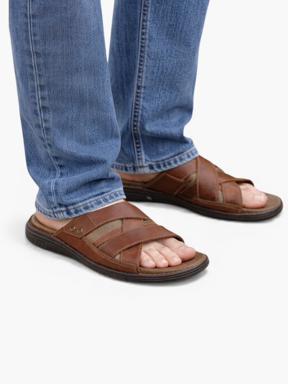 Abeo Colorado Ivory Brown Leather Slide Sandal Mens Size 10 N Comfort Slide